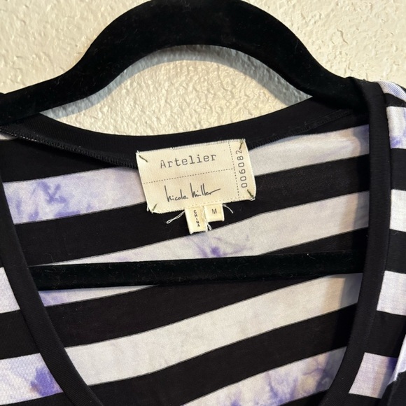 Nicole Miller Artelier Striped Ruched Dress Purple Splash Dye Stripe size Medium - Picture 4 of 5
